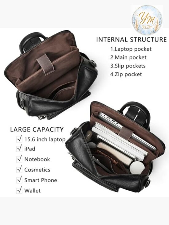 Vegan Leather Laptop Backpack 15.6 inch Work Travel Backpack